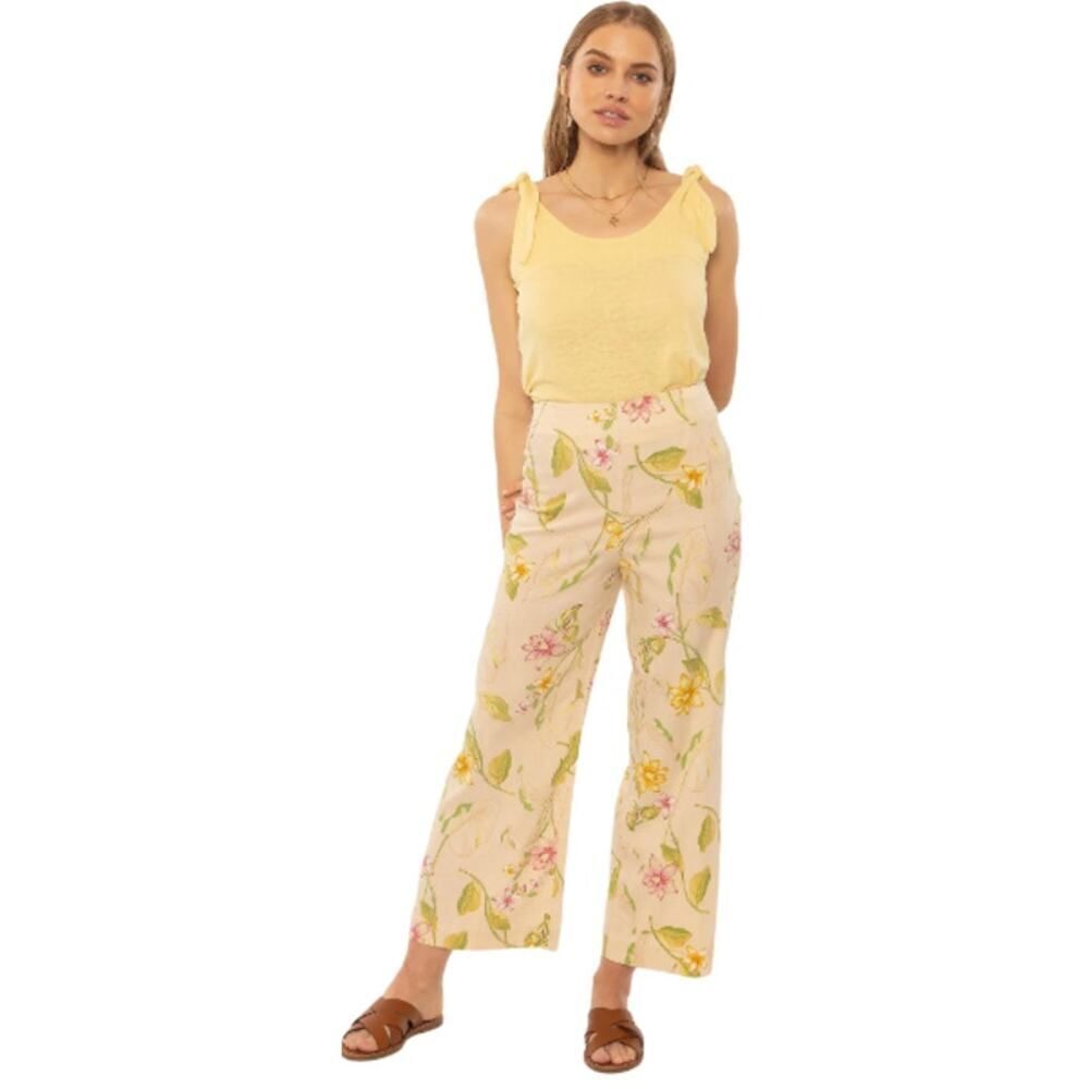 Amuse Society Coco Woven Pant Women's Sall Yellow Floral Cropped Wide Leg Nwt